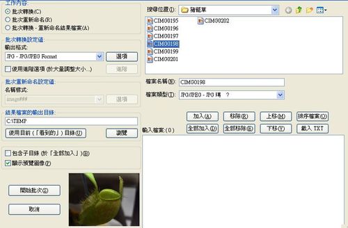 看圖軟體irfanview的批次轉圖檔功能