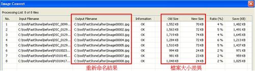 批次縮圖軟體FastStone Photo Resizer，縮圖及更名結果