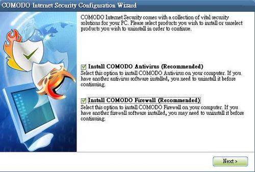 Comodo Internet Security安裝時選擇防毒及防火牆功能安裝