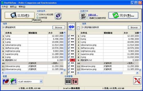 FreeFileSync比對原始資料夾與備份資料夾的差異