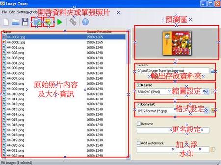 批次縮圖Image Tuner的使用介面，及操作簡易說明