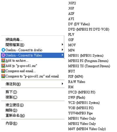 Oxelon Media Convert整合滑鼠右鍵快速的影片轉檔操作