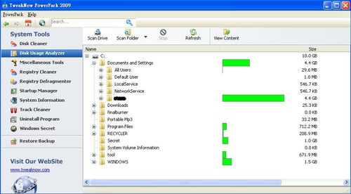 PowerPack的硬碟分析工具，可查出硬碟空間被那個資料夾用走了