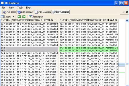 檔案總管SE-Explorer比對文字檔差異的結果