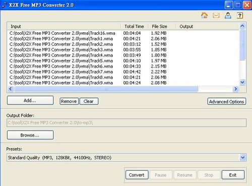 X2X Free MP3 Converter試範將WMA轉MP3