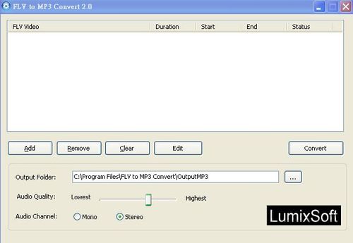 Free FLV to MP3 Convert簡易的操作介面