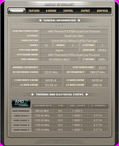 Native Specialist詳細列出這顆AMD64處理器的時脈、步進、快取等內容