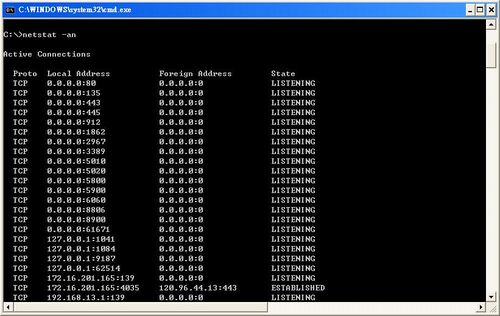 系統tcp ip連線表使用netstat指令觀看